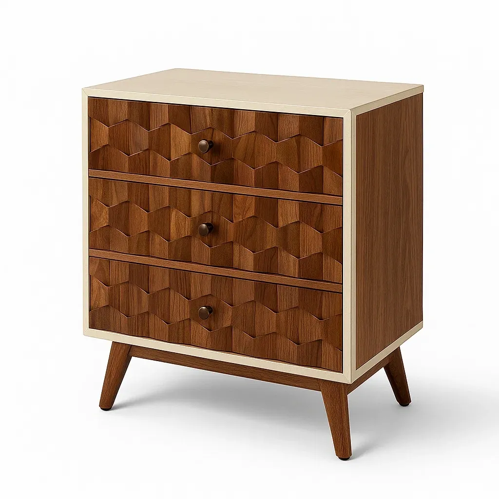 Commode à tiroirs en bois de noyer avec cadre blanc à trois tiroirs 80×60×40 cm