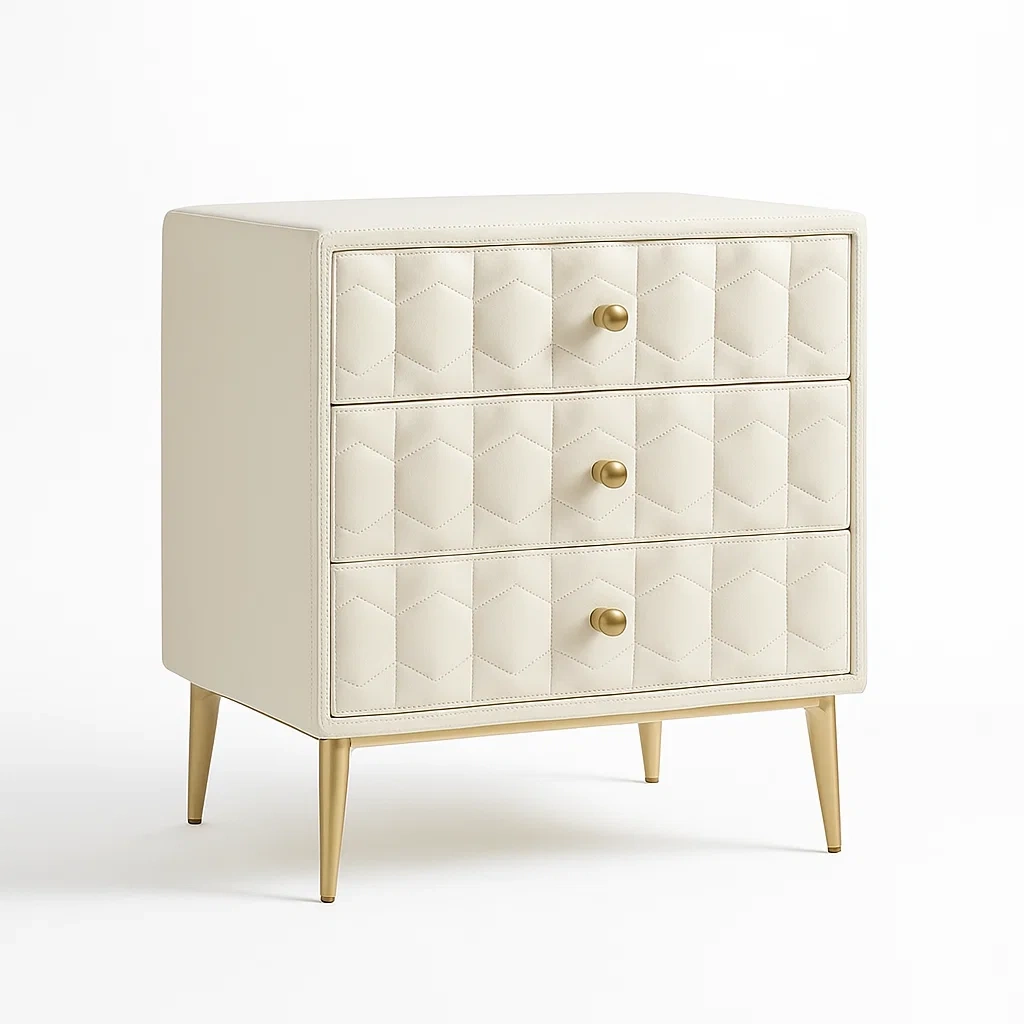 Commode à tiroirs en similicuir et métal à trois tiroirs