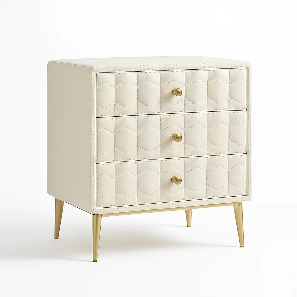 Commode à tiroirs en similicuir et métal à trois tiroirs