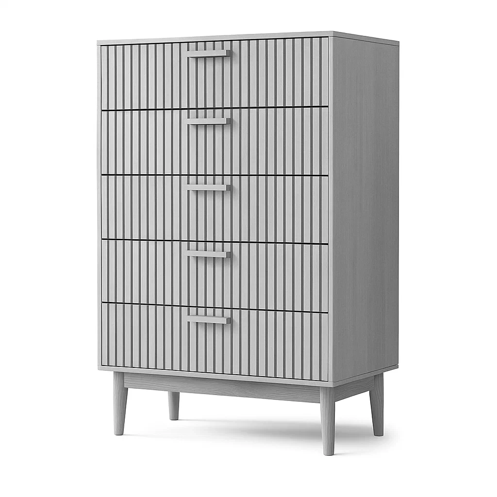 Commode à tiroirs 5 tiroirs MDF gris 100×80×50 cm