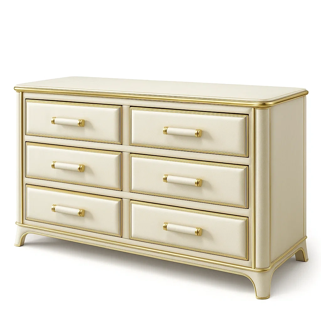 Commode à tiroirs 6 tiroirs en MDF beige doré 120×40×75 cm