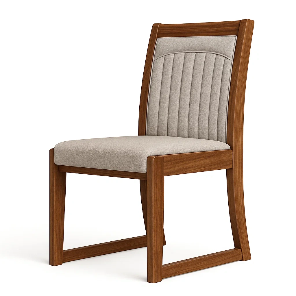 Chaise de salle à manger en bois avec dossier rembourré en tissu beige