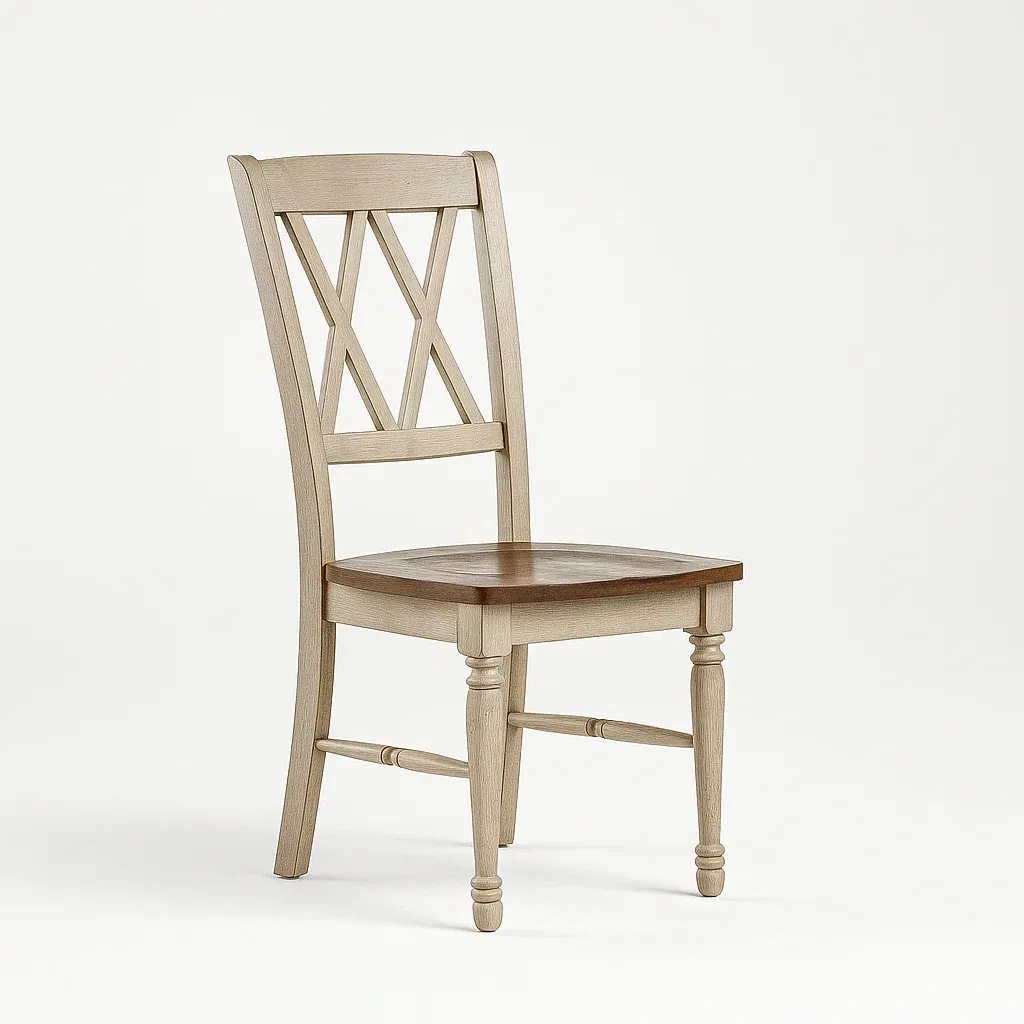 Chaise de salle à manger en bois chêne clair et chêne foncé avec dossier croisé