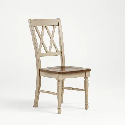 Chaise de salle à manger en bois chêne clair et chêne foncé avec dossier croisé