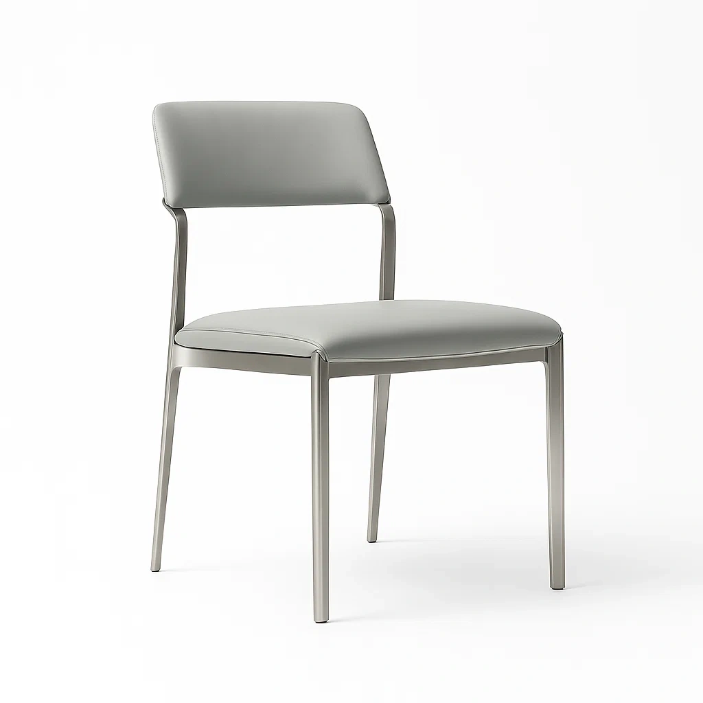 Chaise de salle à manger en métal et cuir gris