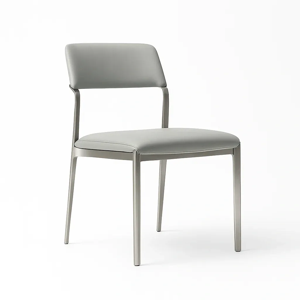 Chaise de salle à manger en métal et cuir gris