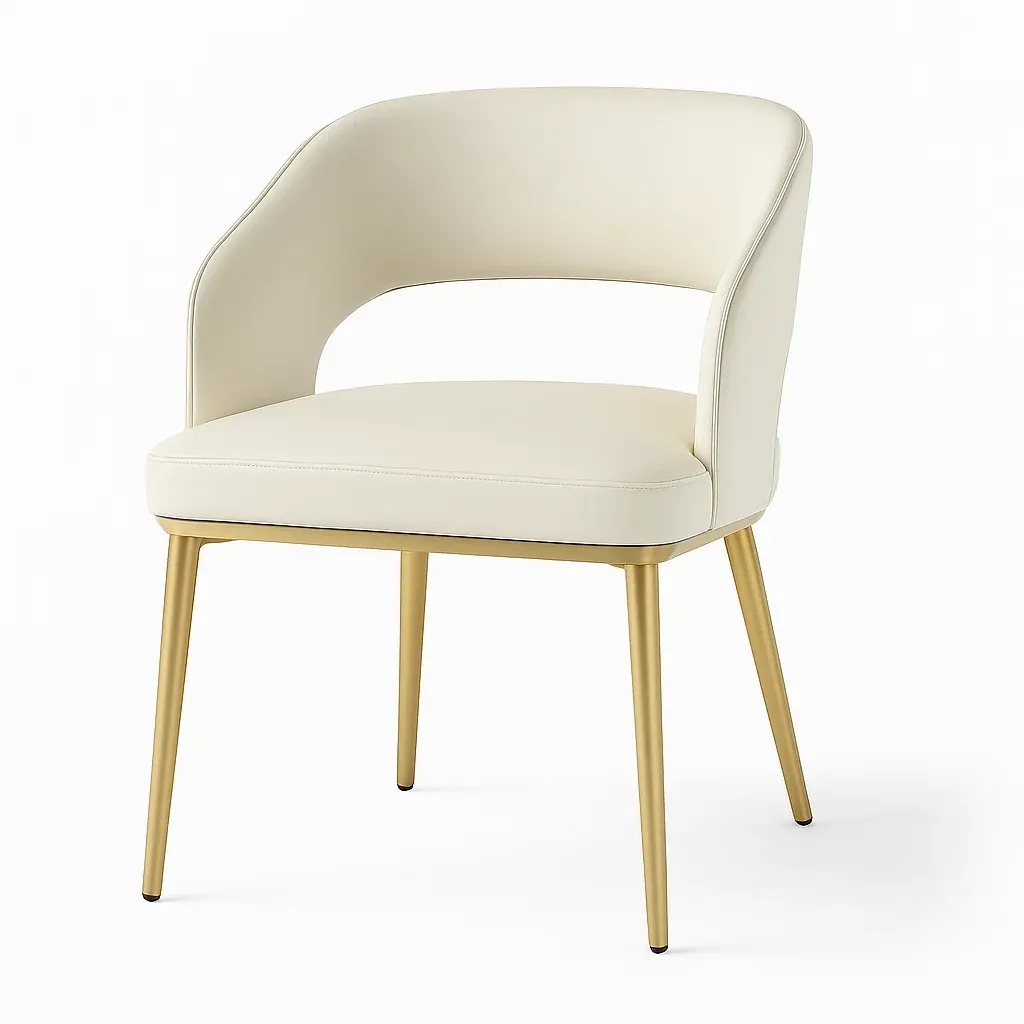 Chaise de salle à manger en cuir synthétique beige avec pieds en métal