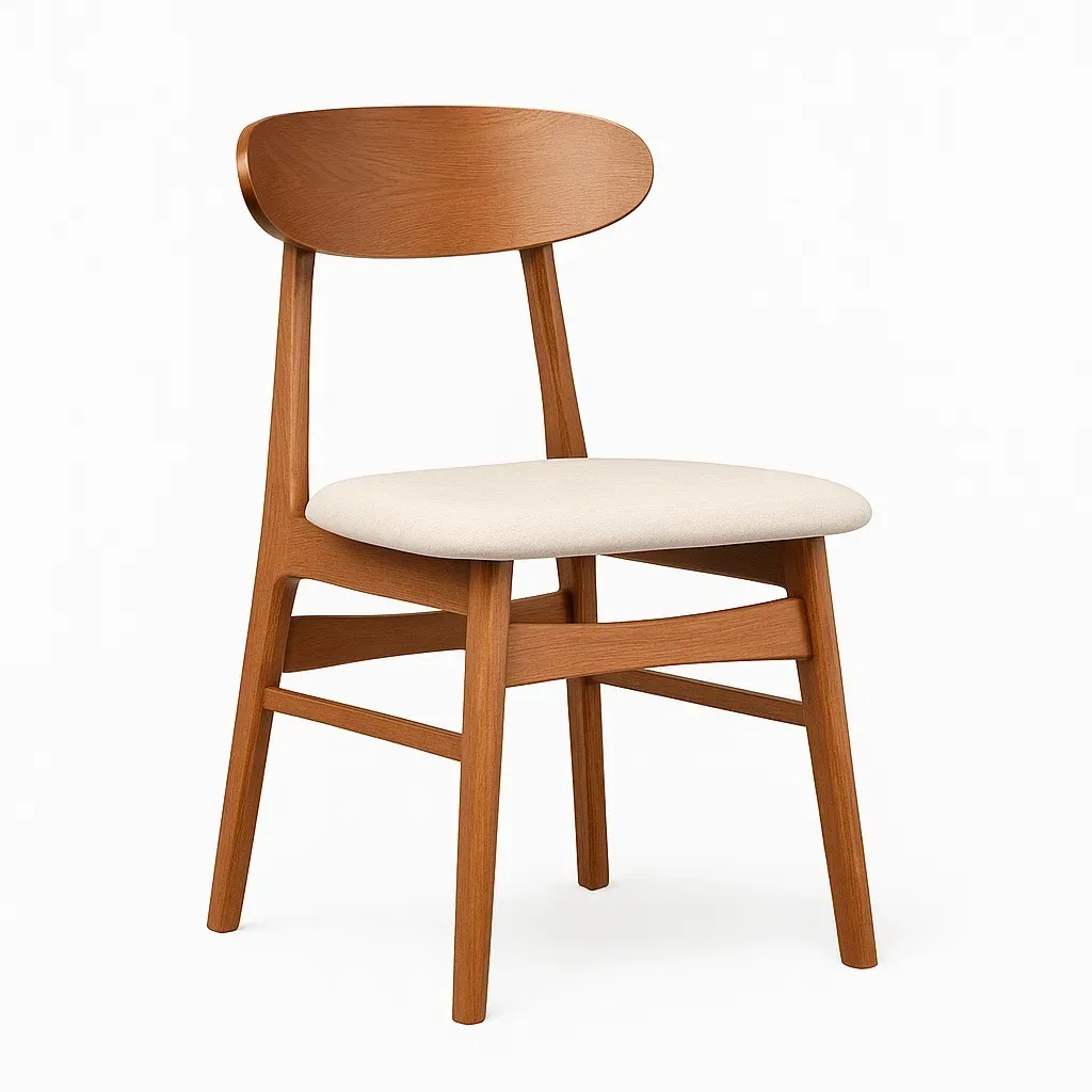 Chaise de salle à manger en bois avec assise en lin beige