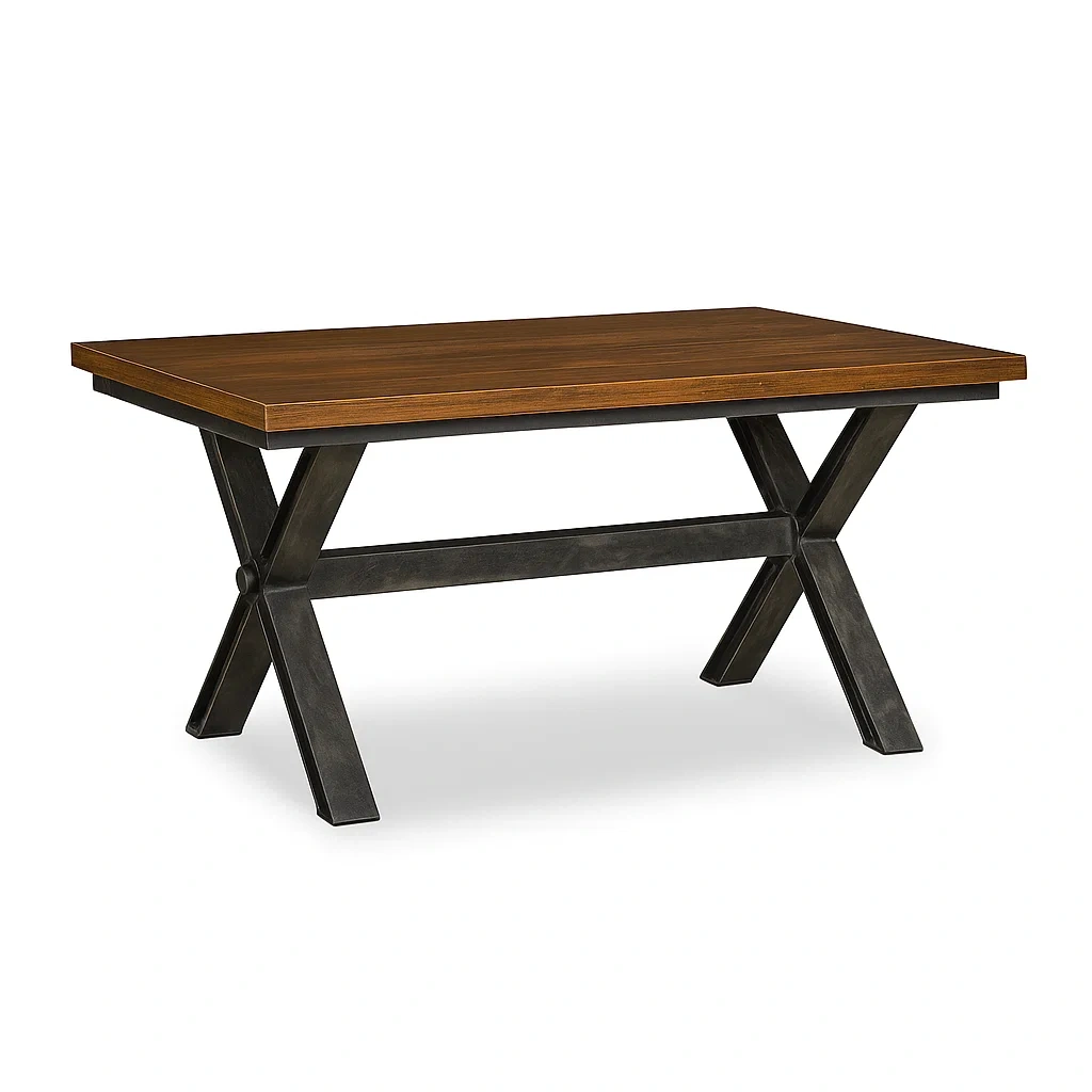 Table de salle à manger rectangulaire en bois et métal 150×90×75 cm