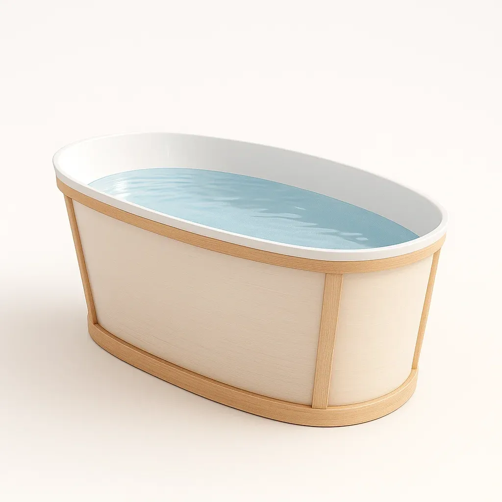 Baignoire en acrylique blanc avec cadre en bois