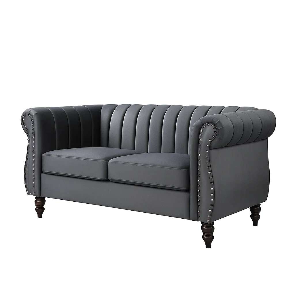 Canapé deux places en similicuir gris avec clous