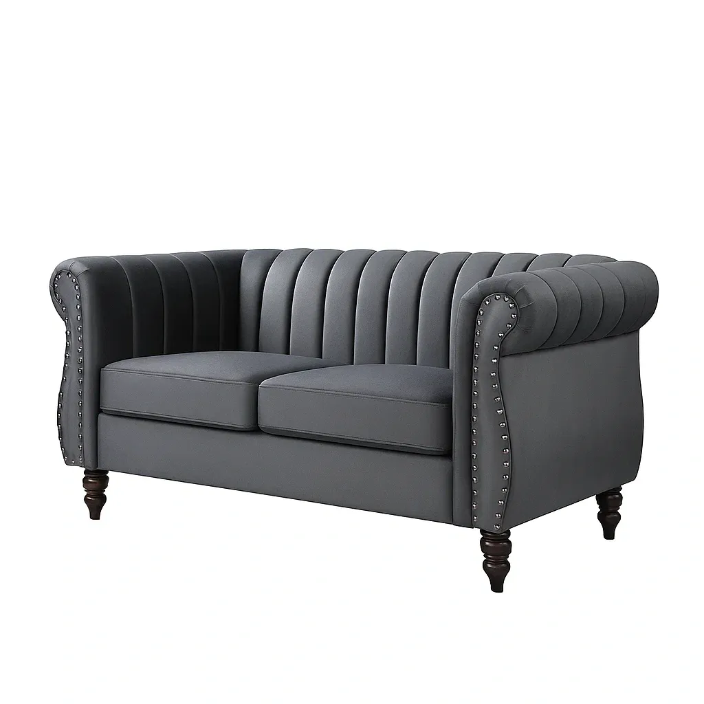 Canapé deux places en similicuir gris avec clous