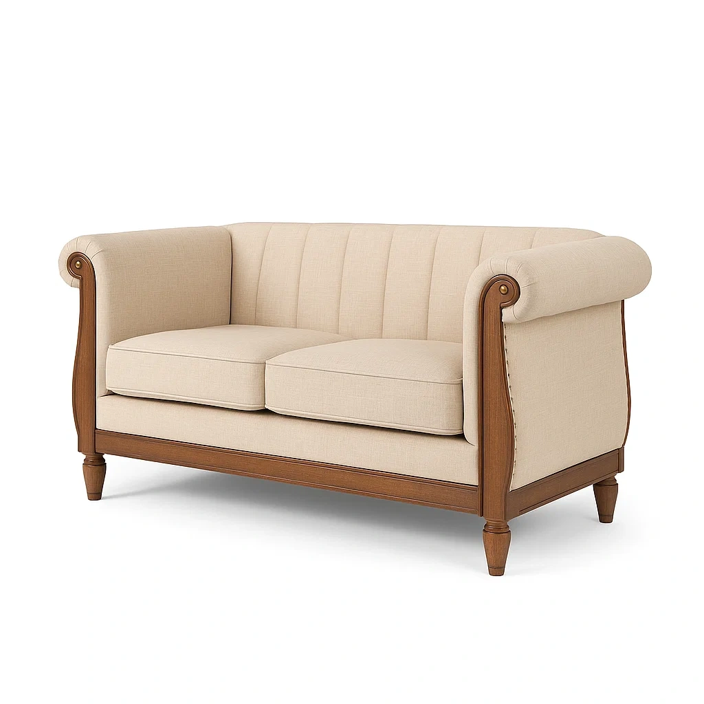 Canapé deux places structure bois tissu beige