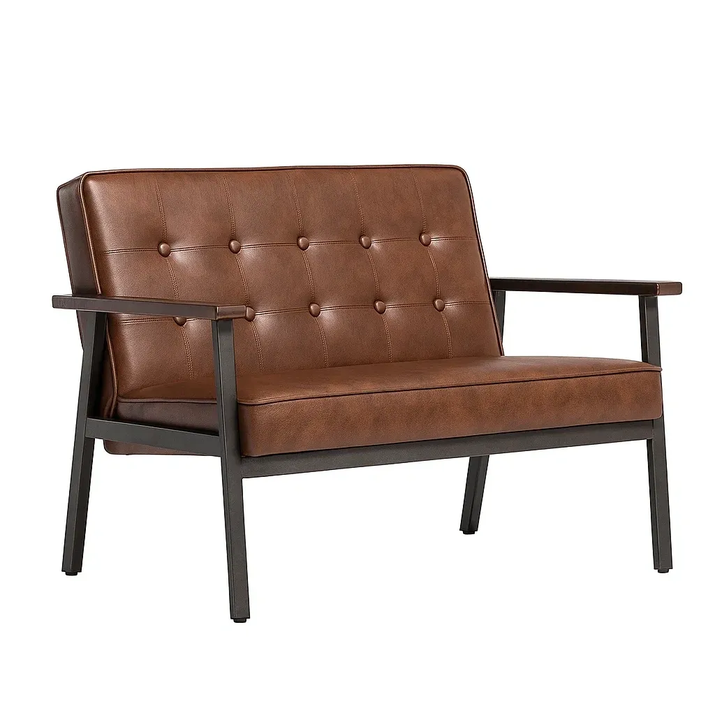 Canapé deux places en cuir synthétique structure en métal marron