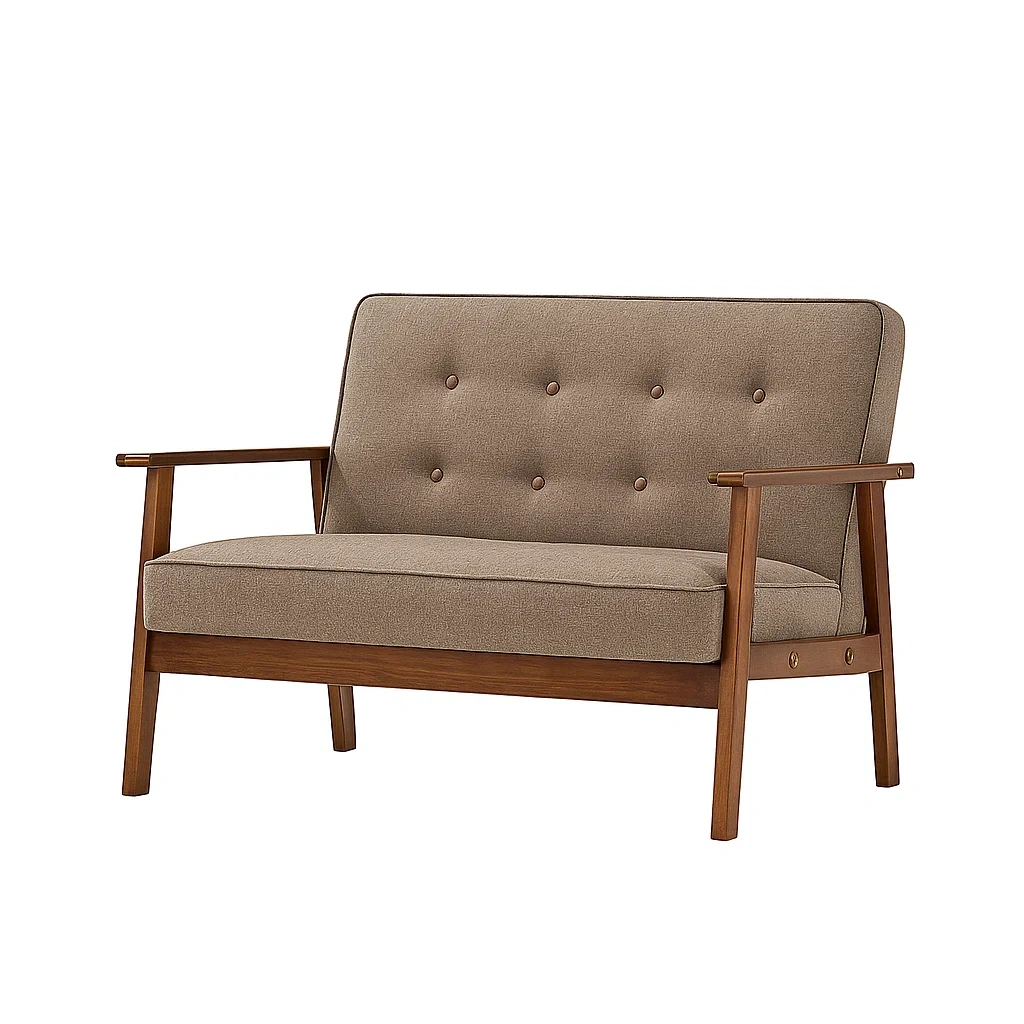 Canapé deux places en tissu avec cadre en bois