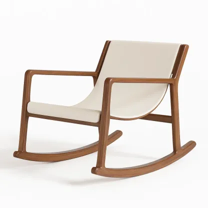 Chaise à bascule en bois et cuir synthétique beige