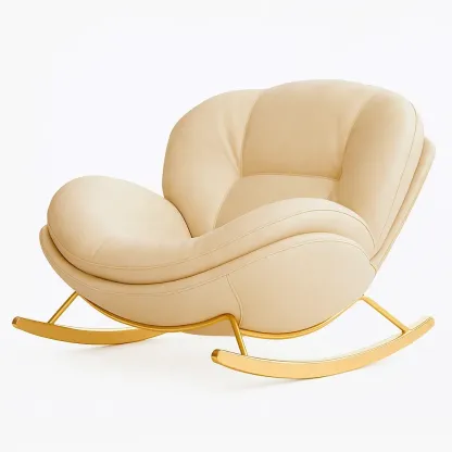 Chaise à bascule en cuir synthétique beige avec structure métallique dorée