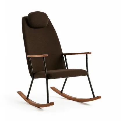 Chaise à bascule en tissu marron avec métal et bois