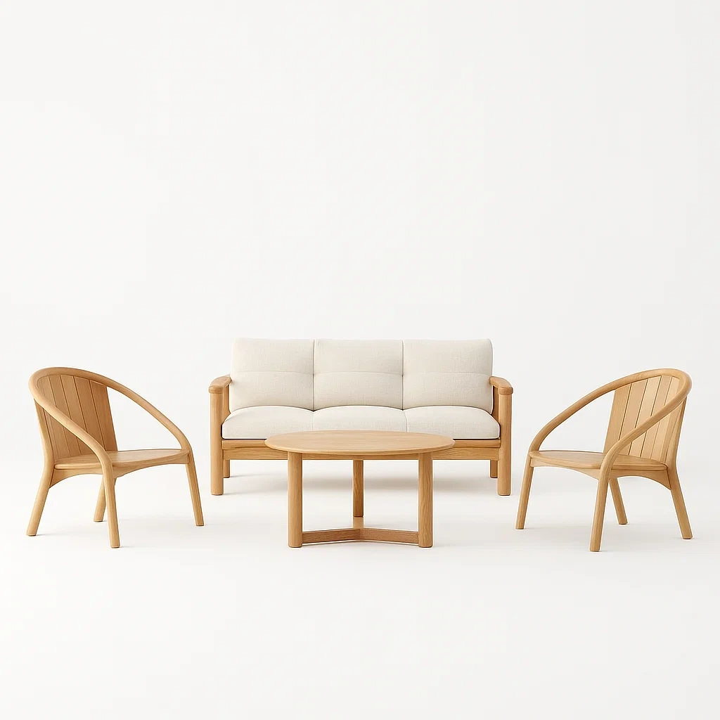 Ensemble de canapé de jardin 4 pièces en bois avec coussins beige