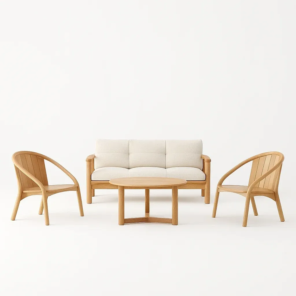 Ensemble de canapé de jardin 4 pièces en bois avec coussins beige