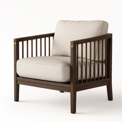 Fauteuil club en bois avec coussins amovibles en tissu beige