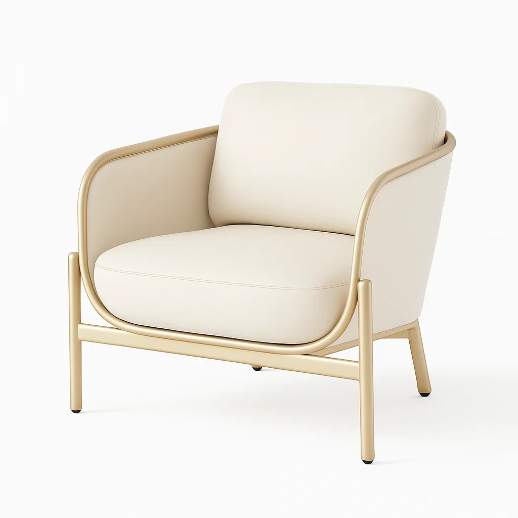 Fauteuil club en métal beige avec revêtement en PVC