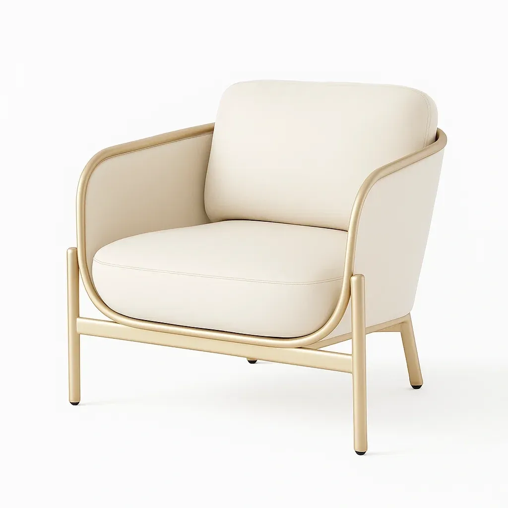 Fauteuil club en métal beige avec revêtement en PVC