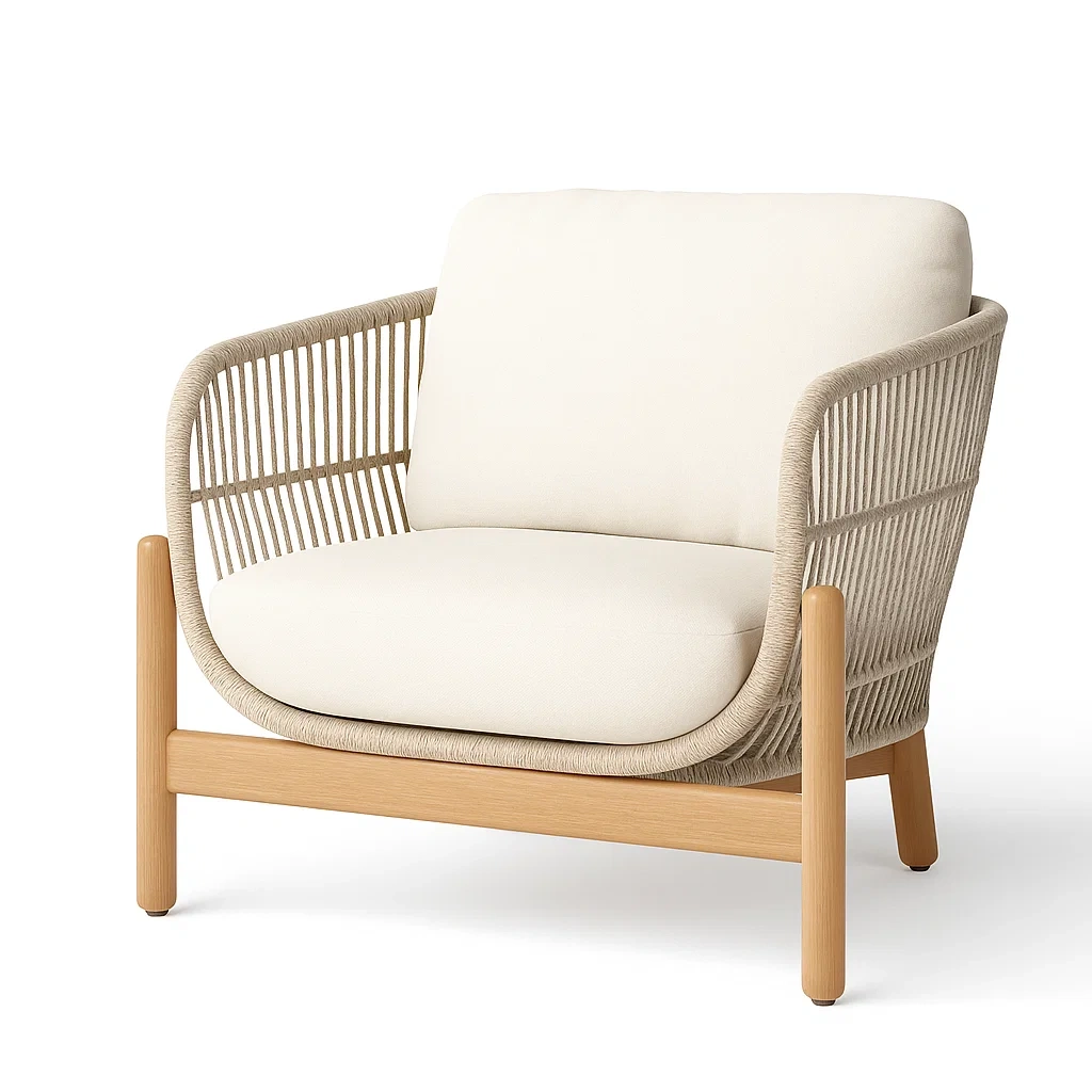 Fauteuil club en rotin avec cadre en bois