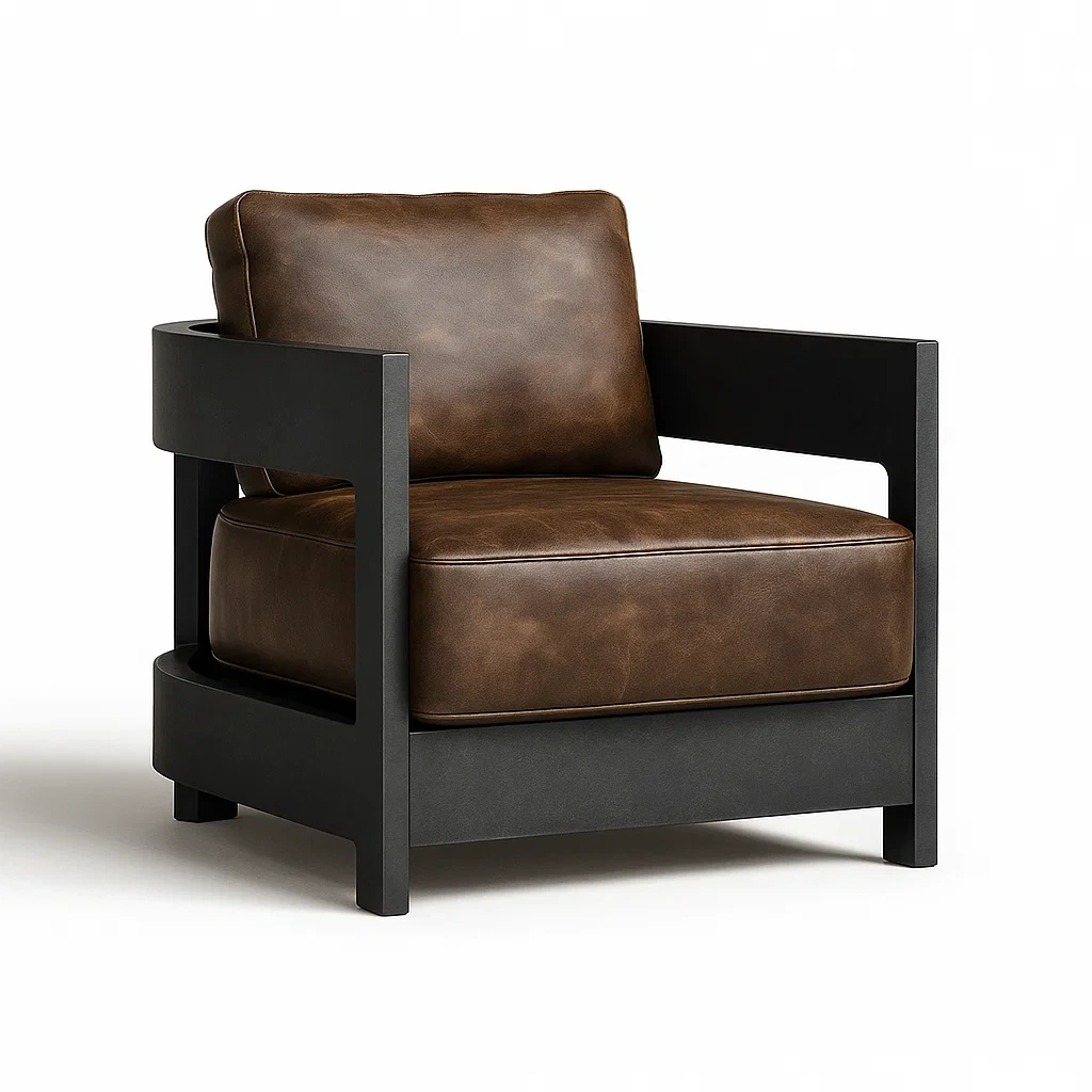 Fauteuil club en cuir synthétique marron avec cadre en bois noir 75×85×80 cm