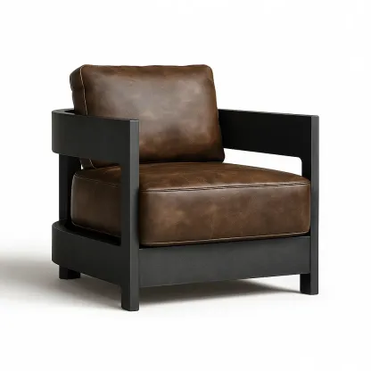 Fauteuil club en cuir synthétique marron avec cadre en bois noir 75×85×80 cm