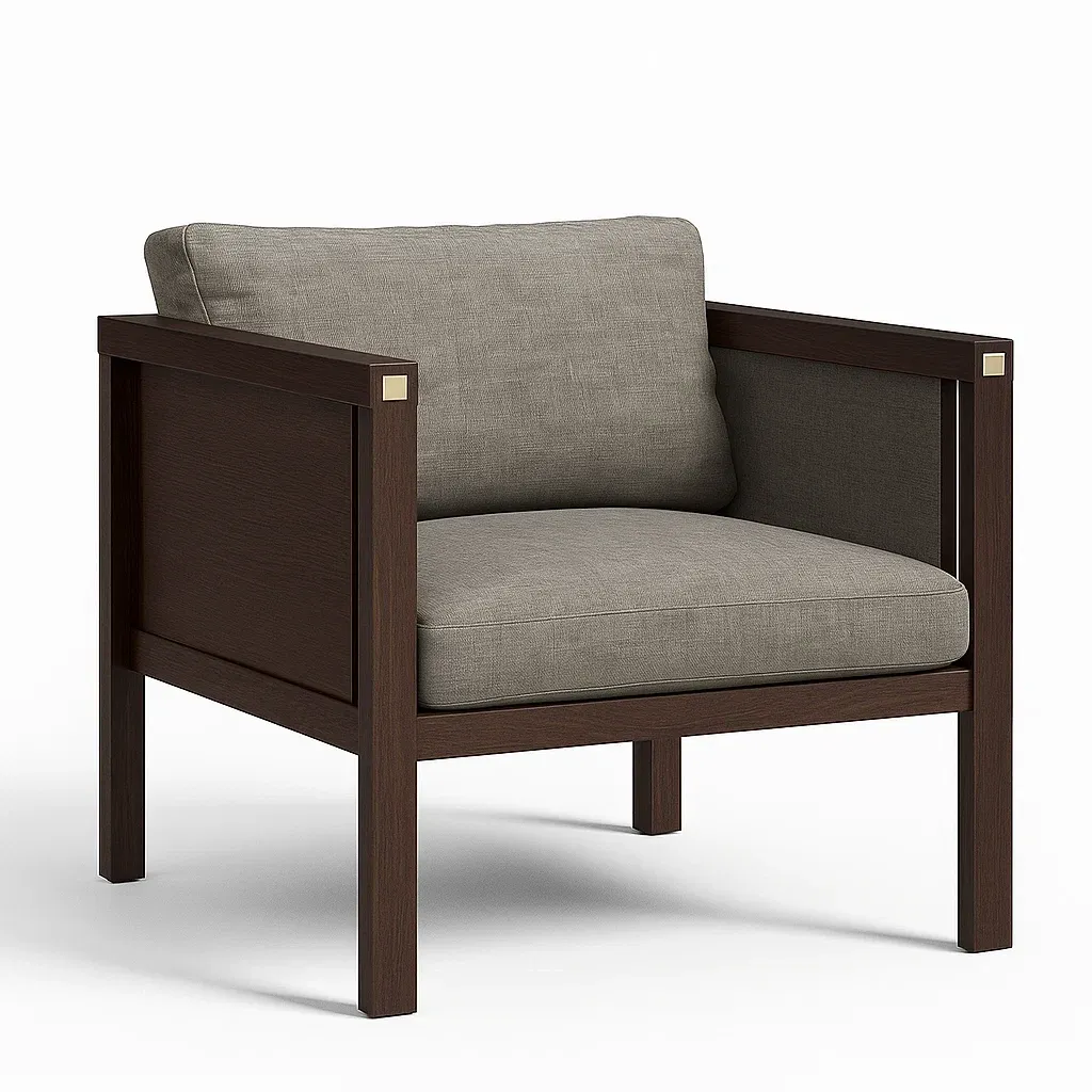 Fauteuil club en bois avec coussins en polyester