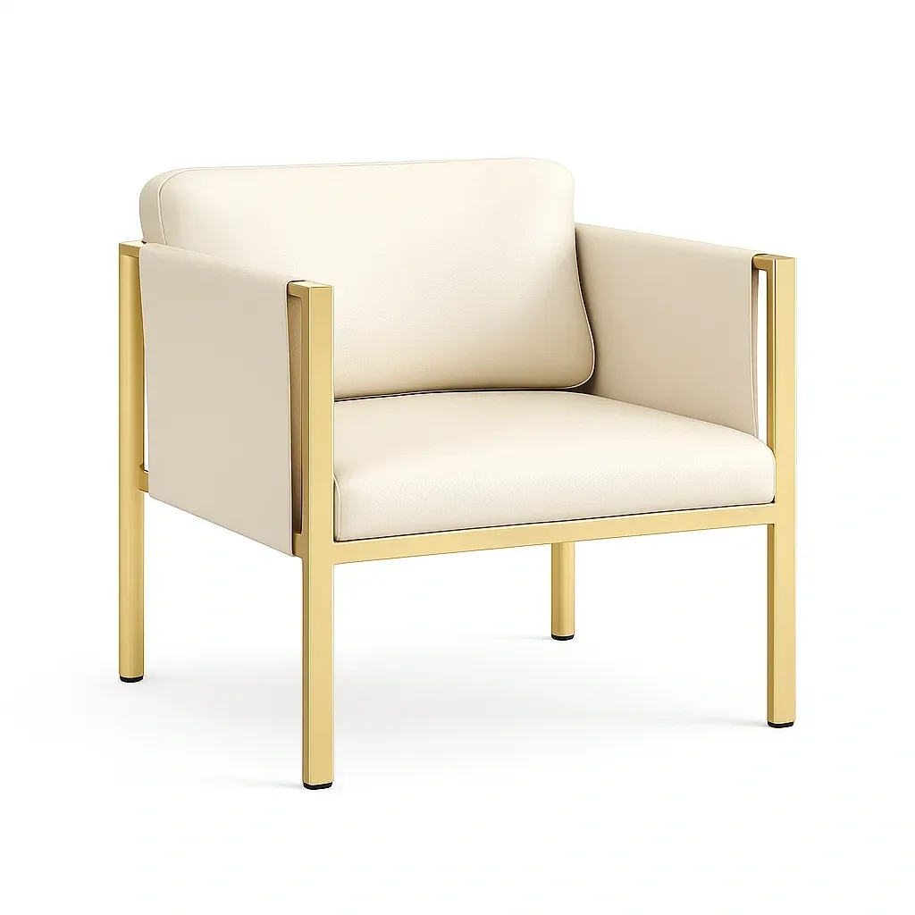 Fauteuil club en métal et tissu beige 75×70×80 cm