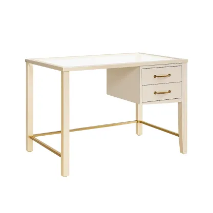 Bureau en bois MDF avec plateau en verre trempé blanc et tiroirs