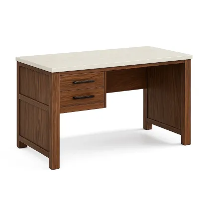 Bureau en bois avec plateau en marbre artificiel brun