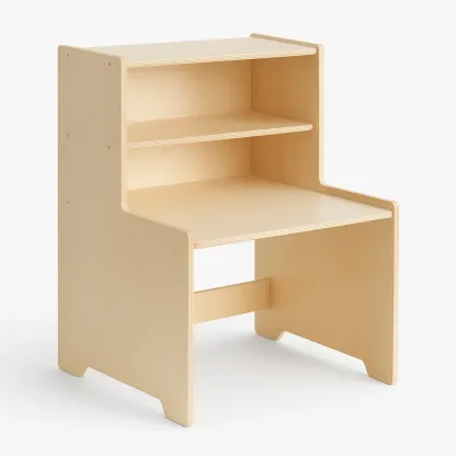 Bureau en contreplaqué naturel avec deux étagères pour enfant