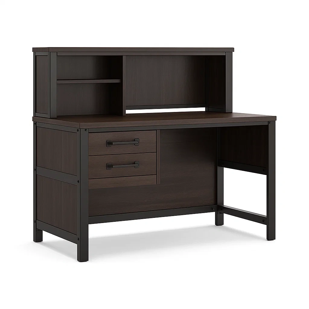 Bureau en bois avec étagère et tiroirs 120×60×100 cm brun