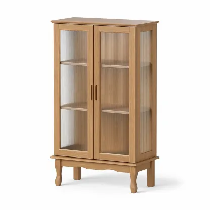Vitrine d'exposition en chêne avec portes en verre rainuré