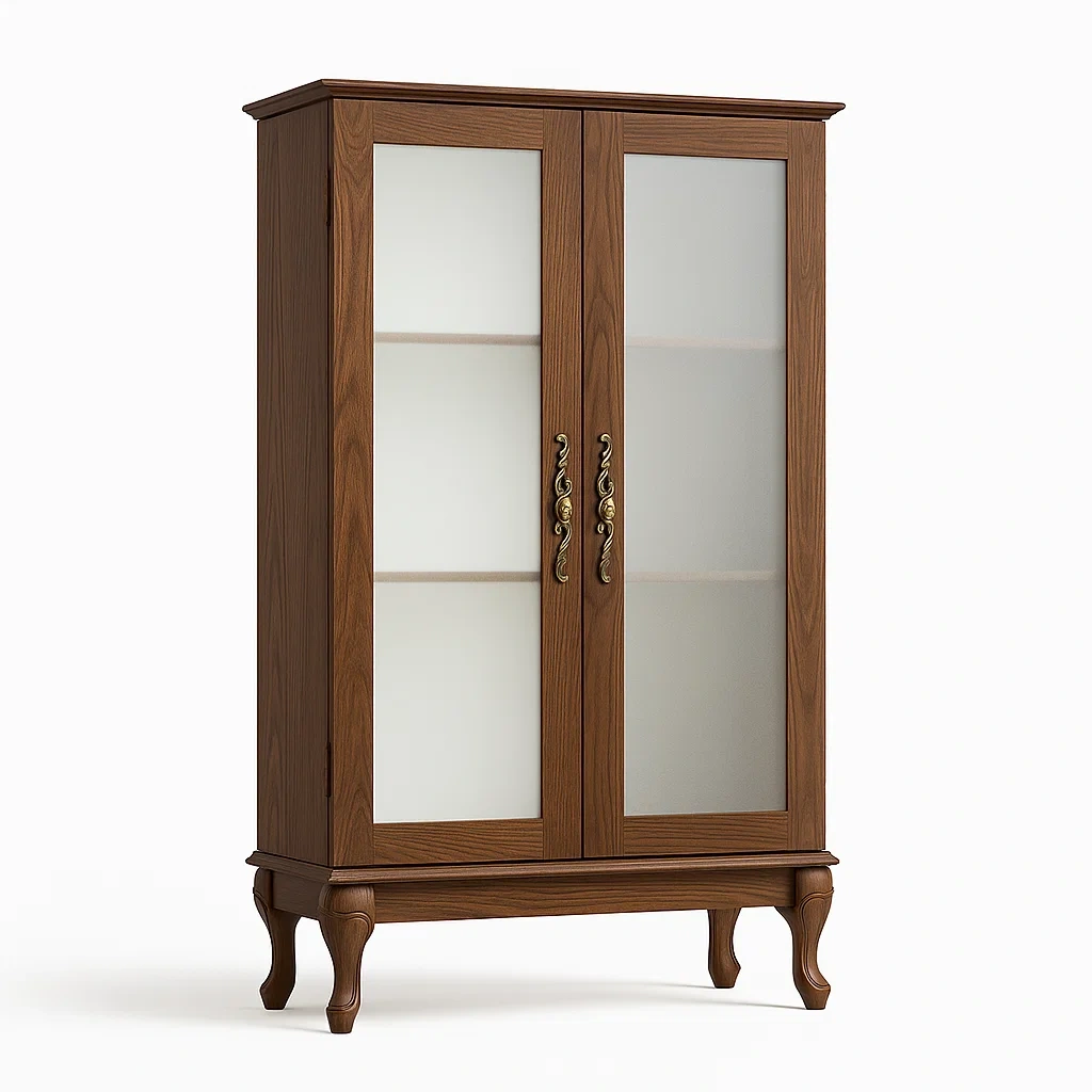 Vitrine d'exposition en bois avec portes en verre trempé marron