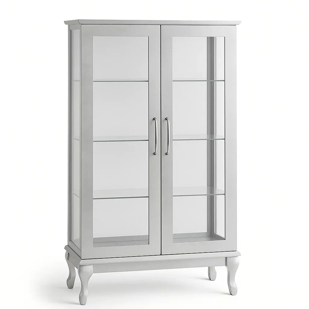 Vitrine d'exposition portes en verre, 4 étagères bois gris 60×35×120 cm