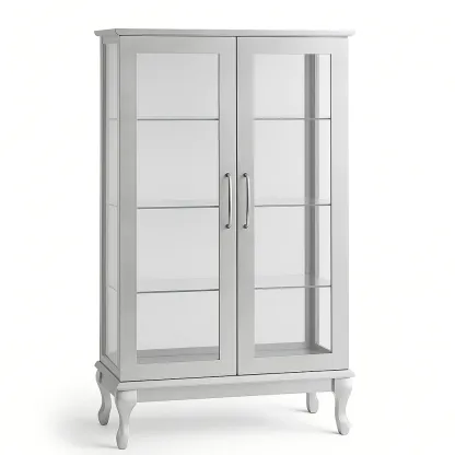 Vitrine d'exposition portes en verre, 4 étagères bois gris 60×35×120 cm