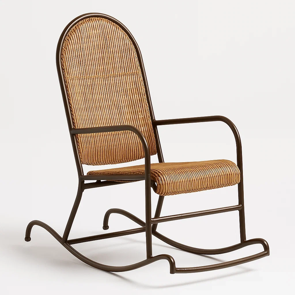 Chaise à bascule de terrasse en métal et rotin synthétique marron