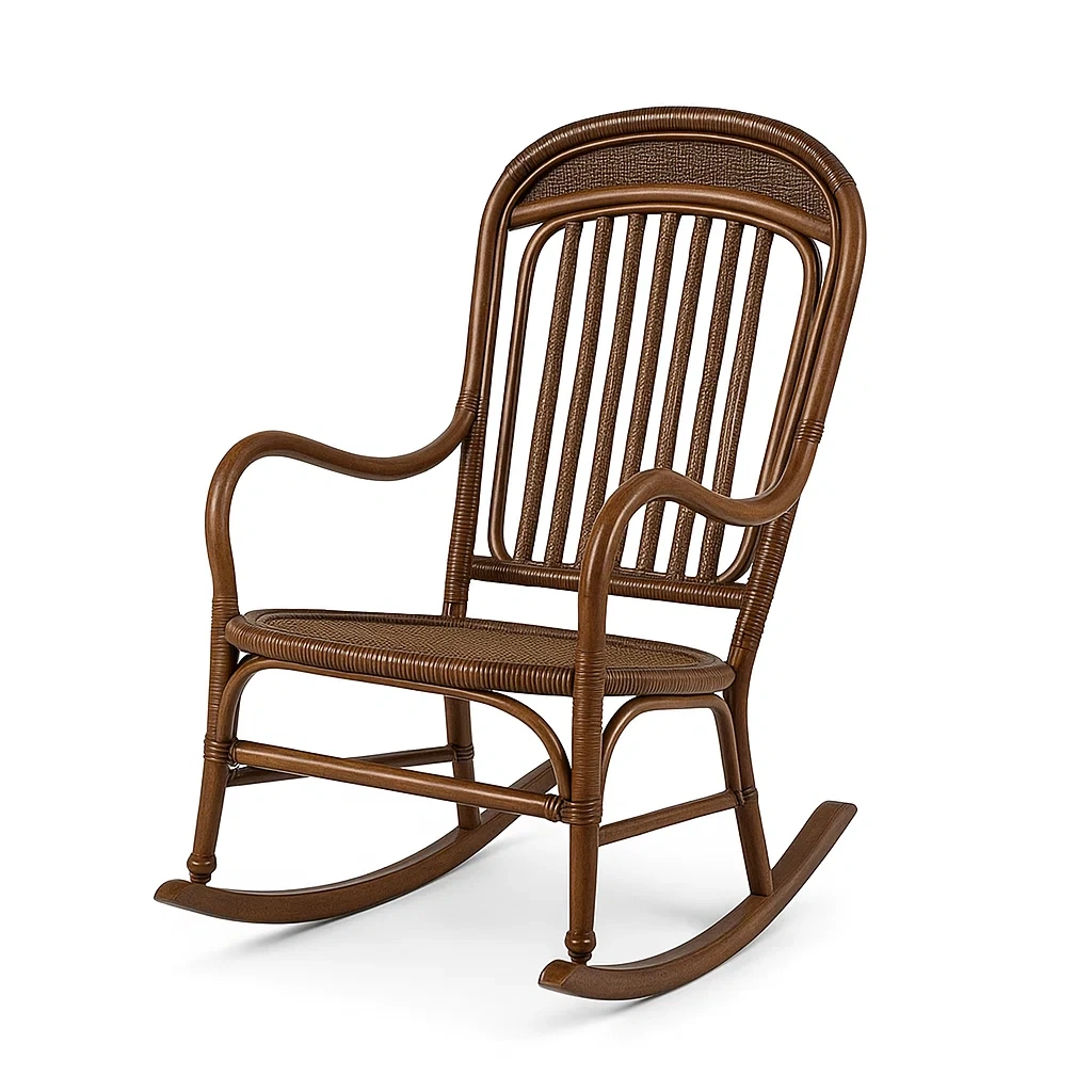 Chaise à bascule en rotin brun avec dossier haut 101×56×90 cm