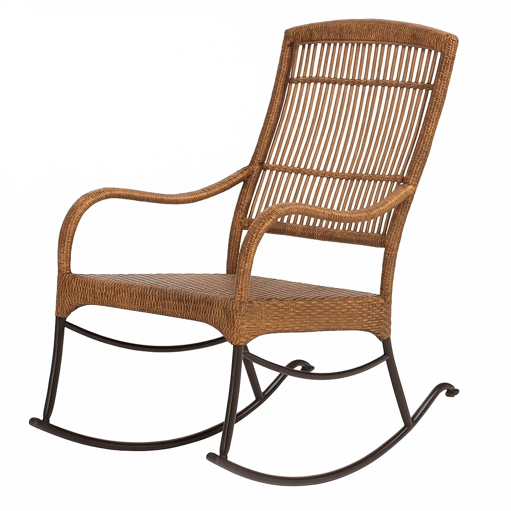 Chaise à bascule de terrasse en rotin et métal pour extérieur 100×60×90 cm