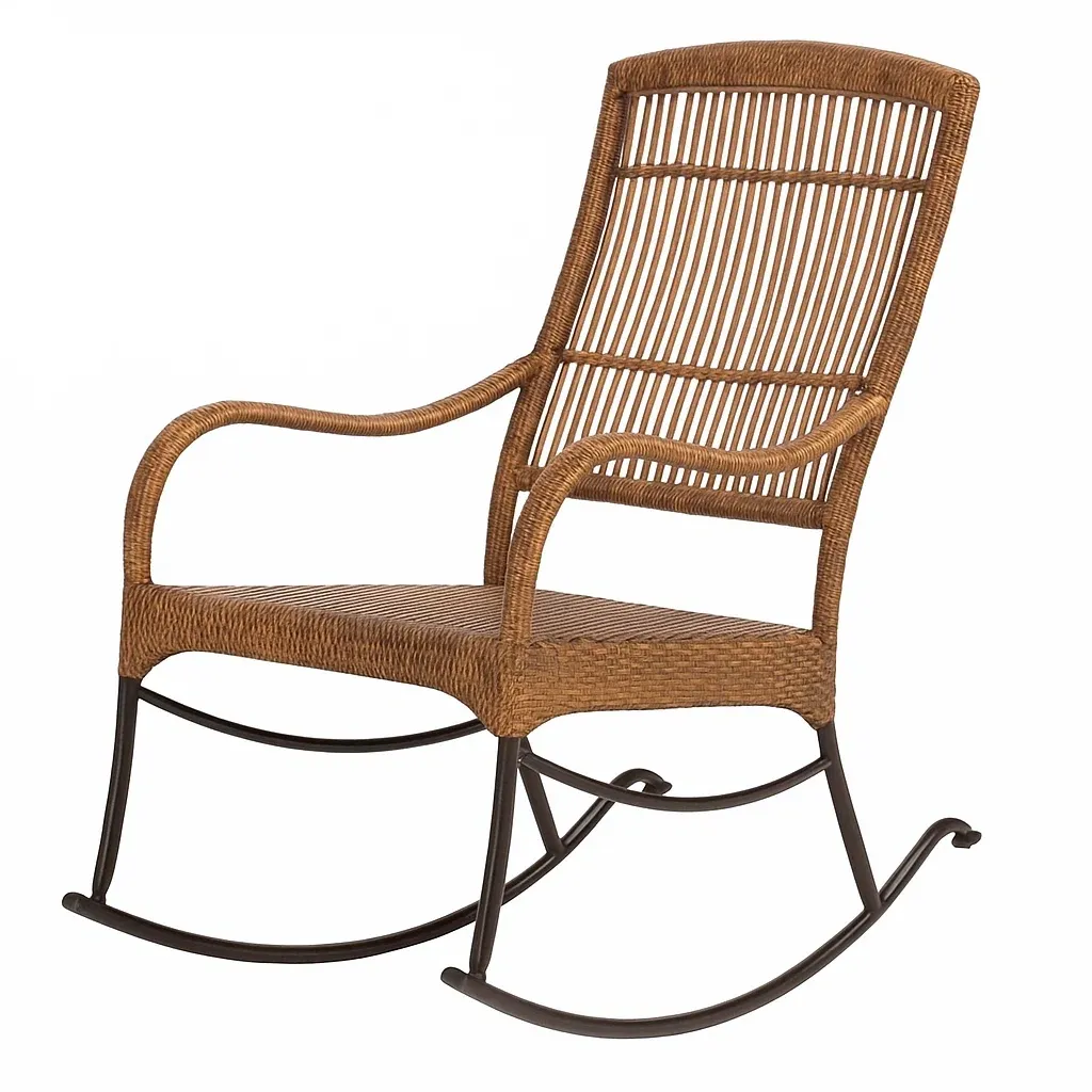 Chaise à bascule de terrasse en rotin et métal pour extérieur 100×60×90 cm