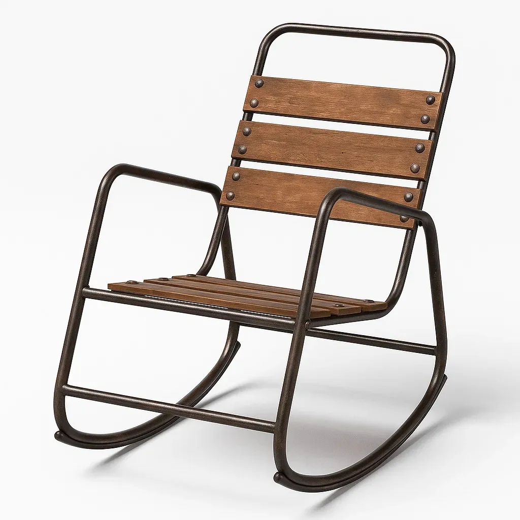 Chaise à bascule de terrasse rétro métal bois 77×58×88 cm