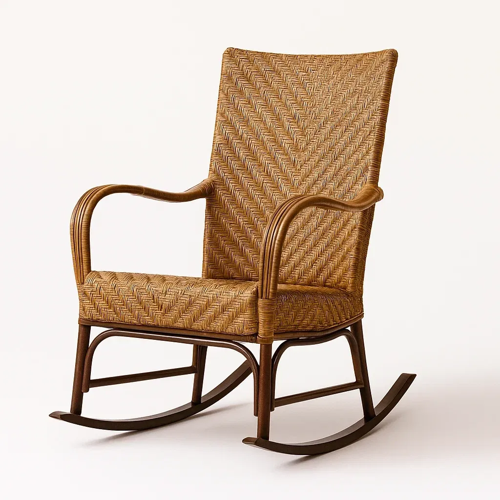 Chaise à bascule de terrasse en rotin et bois brun