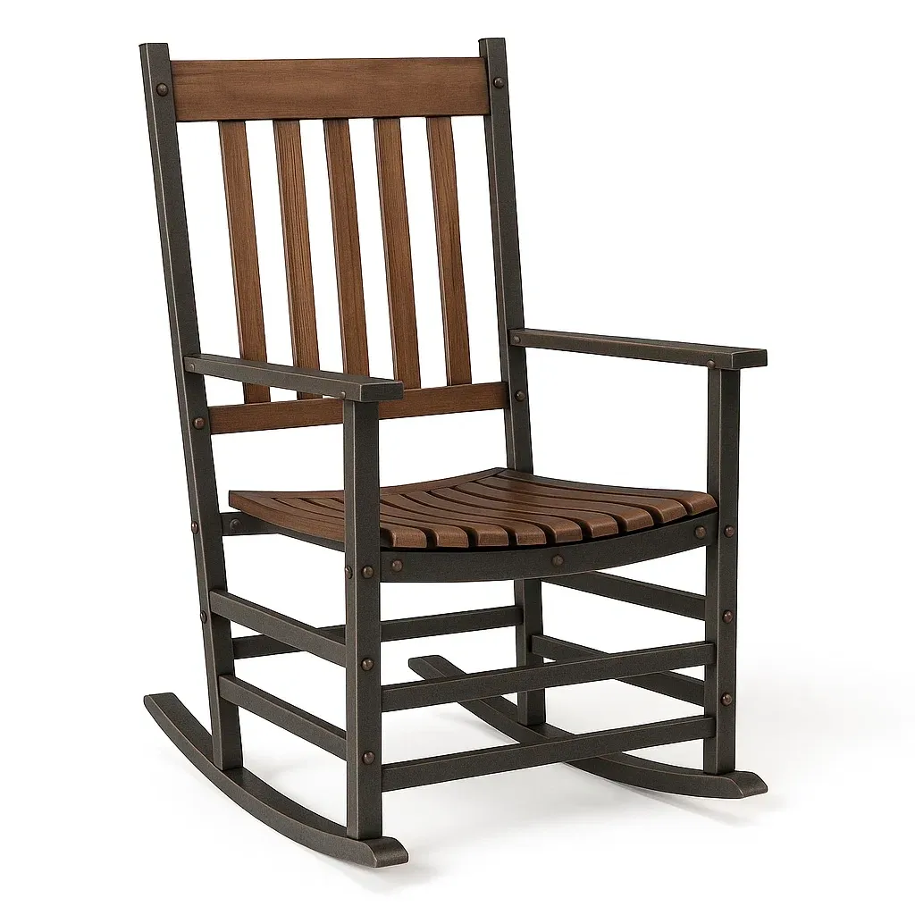 Chaise à bascule de terrasse en bois d'acacia et métal