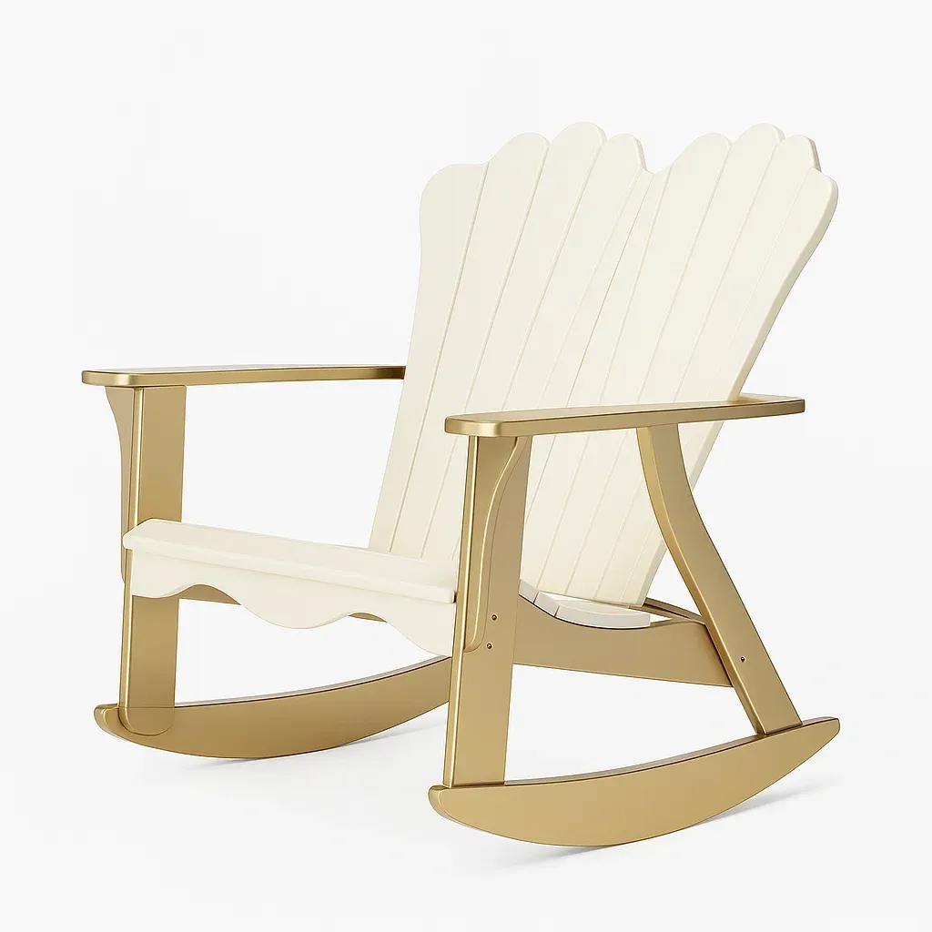 Chaise à bascule de terrasse en polyéthylène et métal crème/doré