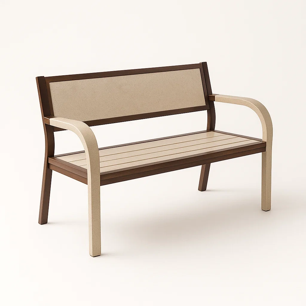 Banc d'extérieur en bois et métal brun/beige