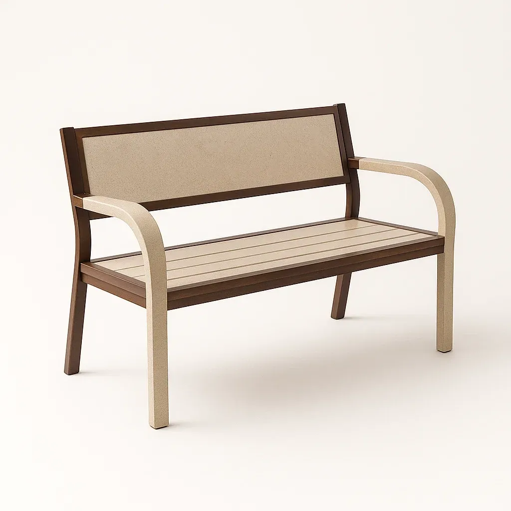 Banc d'extérieur en bois et métal brun/beige